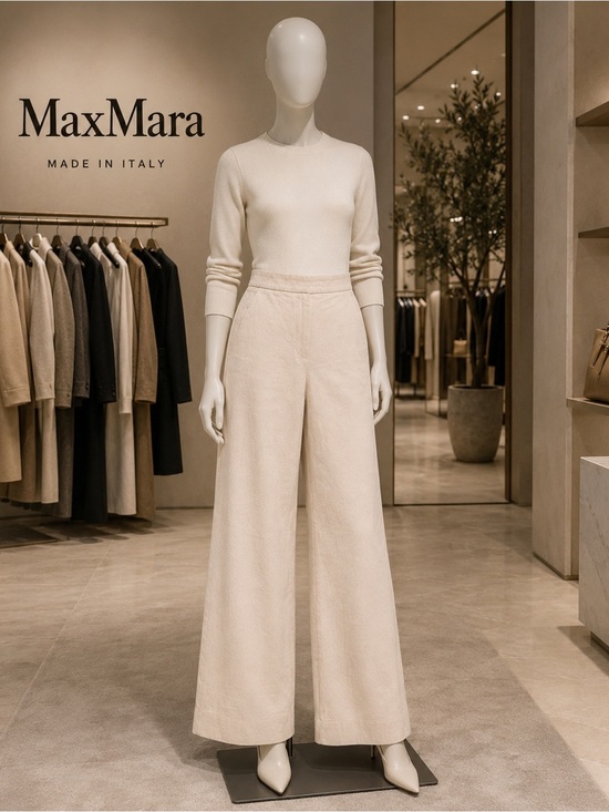 MaxMara Pants - Max Mara Made in Italy Wide Leg Trousers Beige High Rise Heavyweight Size 6